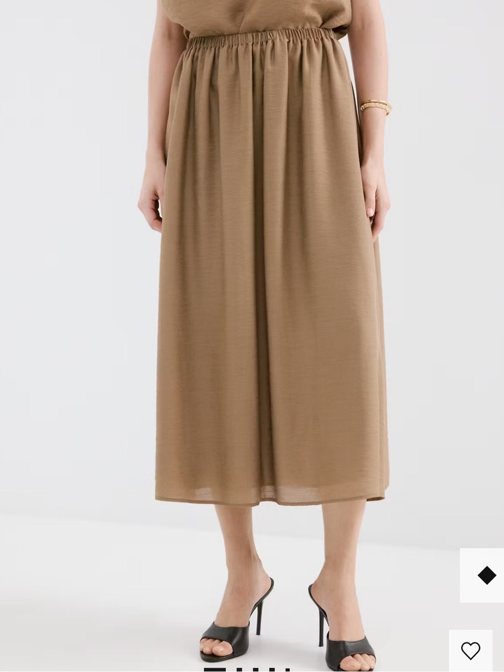 Mango Tan Maxi Skirt with Elastic Waist GATHERED MIDI SKIRT 3300